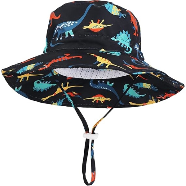 Barnehatt med solbeskyttelse, sommerhatt med justerbar hakerem, UPF50 bredbremmet strandhatt, dinosaurhatt for barn i alderen 4-6 år (2-pakning)