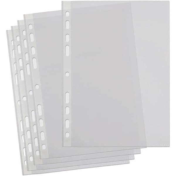 Lommer, transparente A4 plastiklommer, Forstærket ryg, Multihul til ringbind, 200-pak 200 stk.