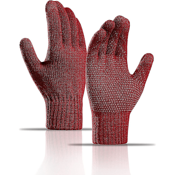 Hatt, Halsduk och Vantar Set för Kvinnor & Män 3 i 1 Vintermössa Halsvärmare Touchscreen Vantar Stickad Set,hw Wine Red