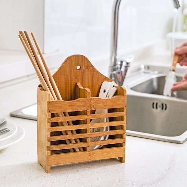Idesign Besticklåda för köksbänk, skåp eller matbord, liten bambu Dashier med lock