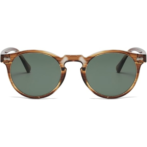 Retro Runda Polariserande Solglasögon Herr Dam, Vintage Polariserande Solglasögon Klassiska Trendiga Nyanser Unisex UV-skydd Brown Stripe / Green