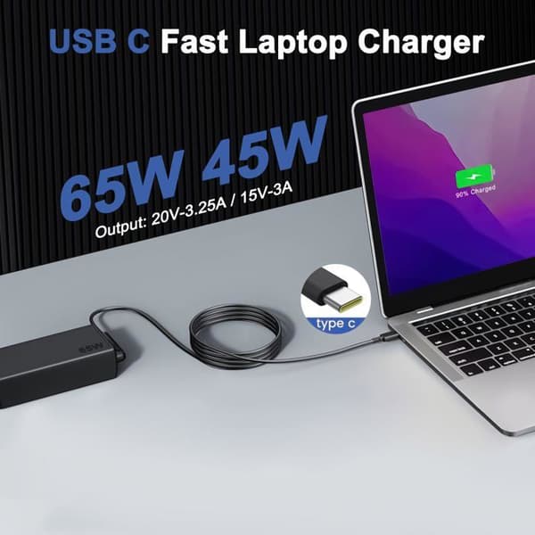 65W USB-C bærbar oplader, erstatnings USB-C strømforsyning til Lenovo Thinkpad/Yoga/Chromebook, ADLX65YDC2A