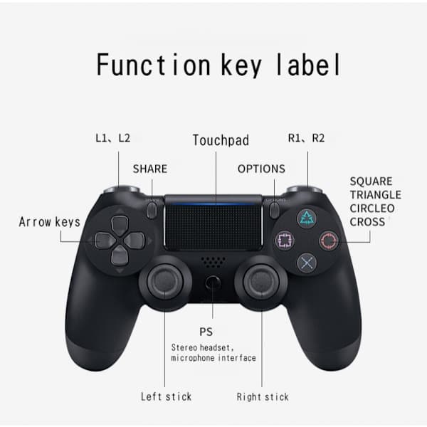 PS4-kontroller med berøringsskjerm, seksakset vibrasjon, PS4-kompatibel E