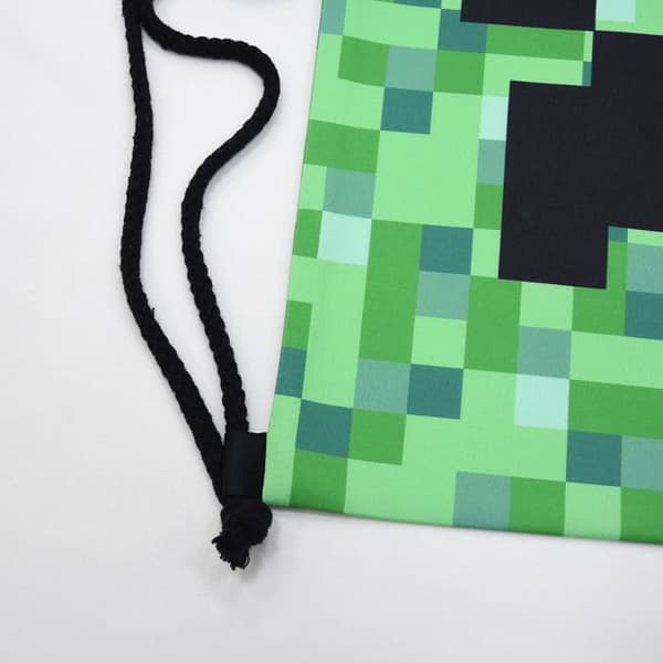 Grønn rutete Minecraft-gymbag – Lett og slitesterk oppbevaringspose for gutter og jenter, 35×31 cm