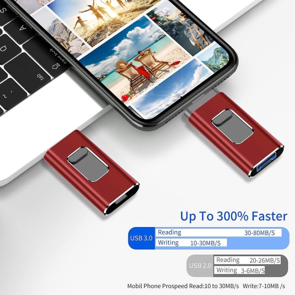 USB-pinne for iPhone/datamaskin 64gb Memory Stick (64gb, rød) Kan lagre filer og bilder