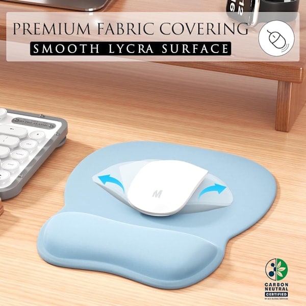 Ergonomisk musmatta med handledsstöd i memory foam, bekväm datormusmatta för laptop, smärtlindrande handledsstöd, renblå Pure Blue