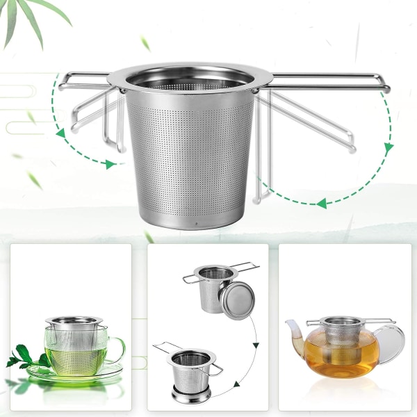 Teinfuser, 304 rustfrit stål tesi med låg og foldbart håndtag, tefilter til tekande kopper krus til brygning af løs te, 2 pakker
