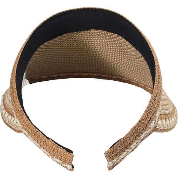 Kvinnors halm solskärm bred brätte golf solhatt sommar strand solskärmar keps Khaki