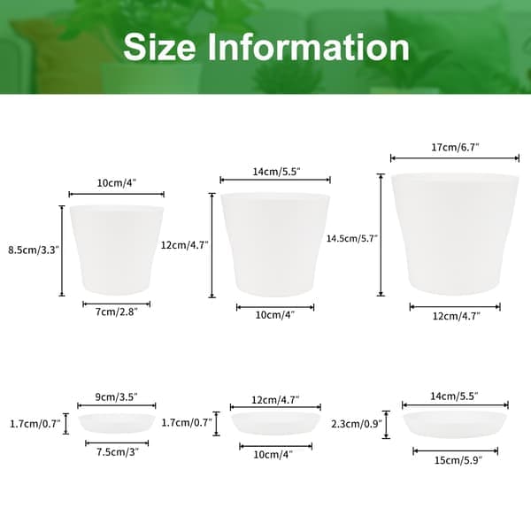 17 cm plastik urtepotter til indendørs/udendørs brug med underskål, egnet til planter, kaktusser, sukkulenter, orkideer og urter (hvid)