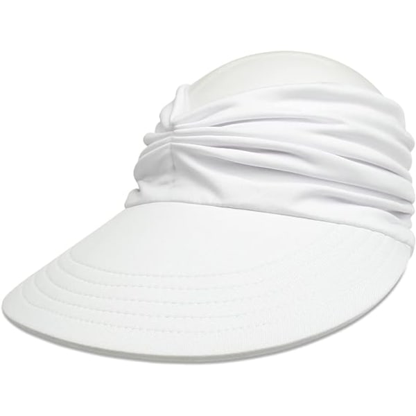 Dame Sol Visor Hat Bred Brede UPF 50+ UV Beskyttelse Sommer Toppløs Strand Hat Foldbar Raskt Tørkende Solbeskyttelse Strand Sport Cap White