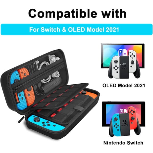 Switch-kompatibel med Nintendo Switch/Switch OLED - Bæreveske med 20 spillkassetter, etui til Nintendo Switch (svart)