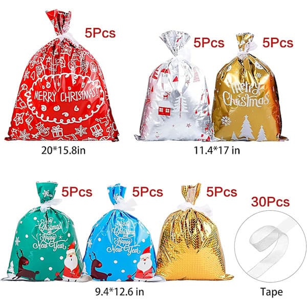 Julklappspåsar Julklappspåsar 30 st Folie Julpåsar Olika storlekar