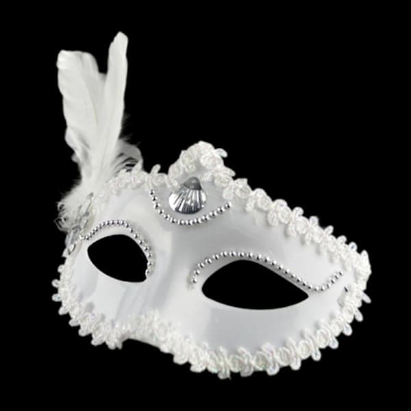 Fjer Perle Maske Halloween Fest Maskerade Hvid Sort Øje M Sort Black