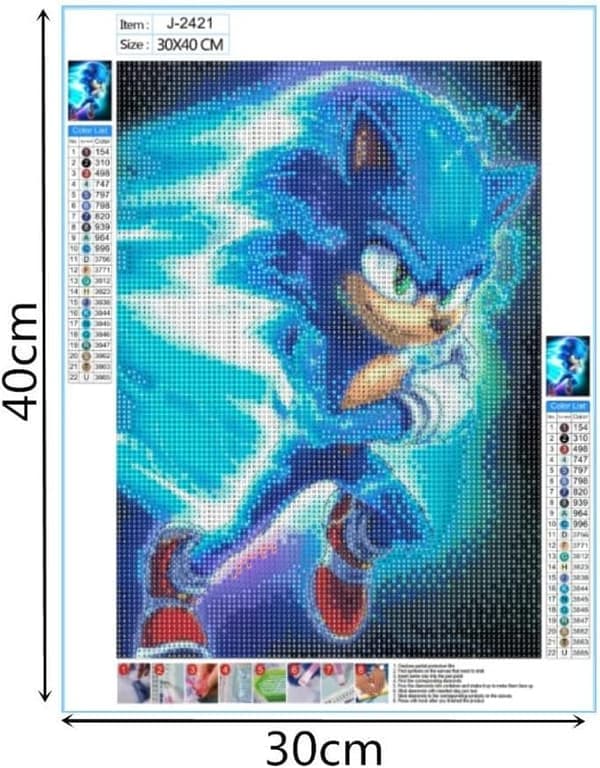 30*40CM 5D DIY Diamantmaleri Sæt, Filmkarakter Sonic 5D Dia