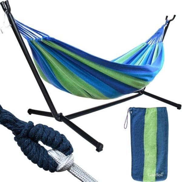 Hängmatta med stativ 200kg - 200x150 cm