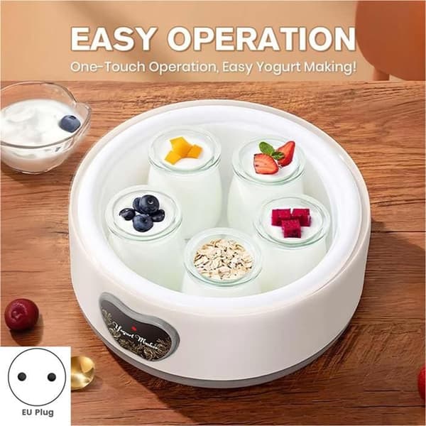Multifunksjonell elektrisk yoghurtmaskin 36 timer med justerbar temperatur og tid, europeisk støpsel.