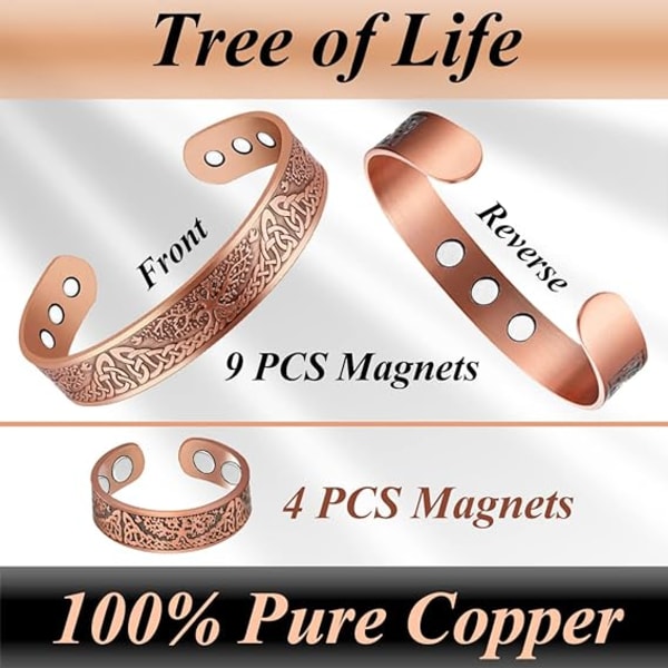 Magnetisk kobberarmbånd til mænd med massiv smykkemanchetarmbånd (justerbar størrelse)