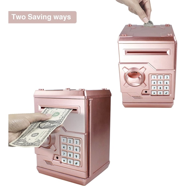 Elektroninen rahapankki, sähköinen salasana säästöpossu Mini Pankkiautomaatti Käteisraharasia lapsille Syntymäpäivälelu lapsille (Rose Gold)