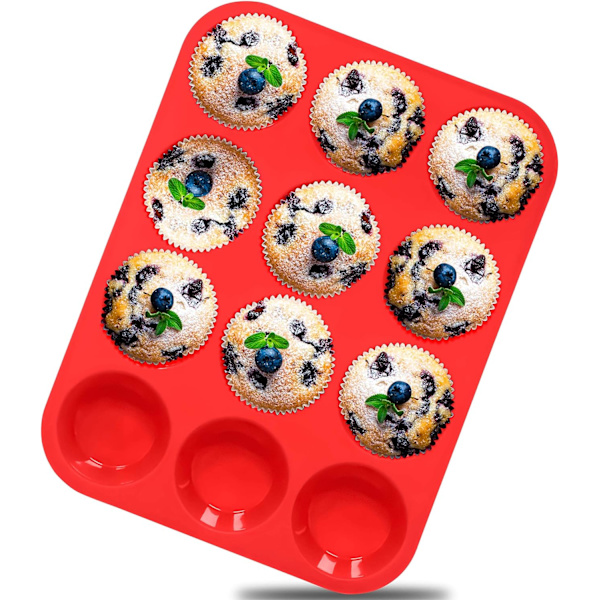 Silikon Muffinform - Vanlig 12-koppars Cupcake-bricka, Non-Stick Silikonbakformar för att göra Muffins, Cupcakes, Choklad 1 Pack 12cups