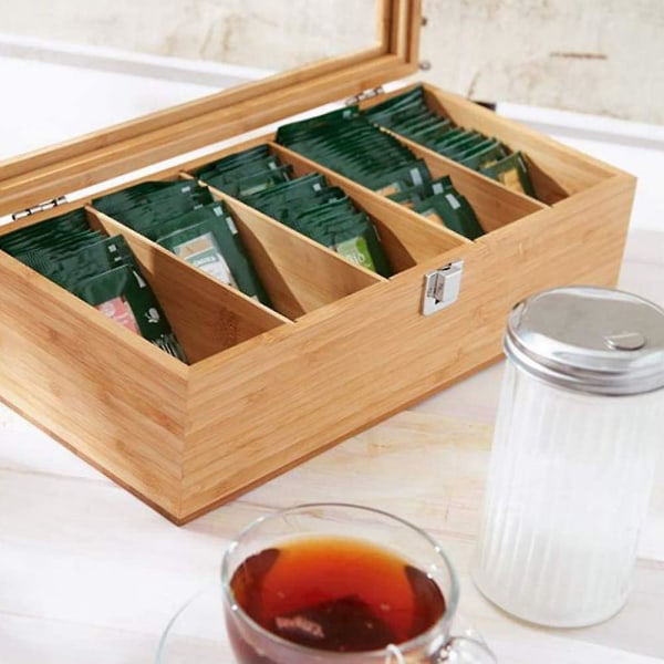 Multifunktionell Bambu System Tepåse Smycken Organizer Box 5 Fack Te Box Organizer Socker