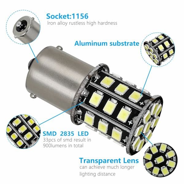 10 x Super Bright Vit 1156 Husbil Släpvagn 33SMD LED 1141 Innerbelysning
