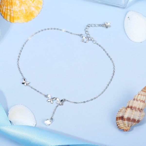 925 Sterling Silver Anklet för kvinnor, Dubbel lager Anklet Anklet Snake Chain Anklet Justerbar
