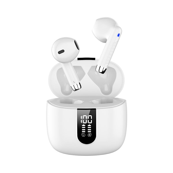 Trådløst Bluetooth-headset Bluetooth 5.3 -30 timer Semi-in-ear Hvit Hvit