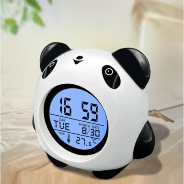 LED Panda-alarm for barn, digital alarmklokke for barnerom med display