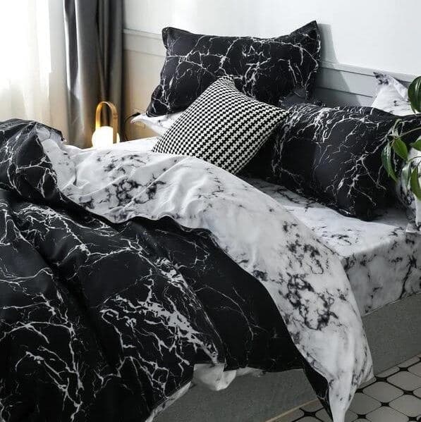 Sängkläder 135x200cm marmorlook svart vit modern sängklädesset 135*200cm