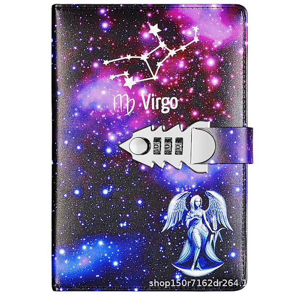 A5 Kreativ Kombinationslås Tolv Konstellation Dagbok PU Läder Kombinationslås Dagbok Med Lås Dagbok Anteckningsblock c Virgo