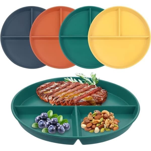 Lautanen lokeroilla - Särkymätön - 4 kpl - Polypropeeni - 23cm - Annoskontrolli