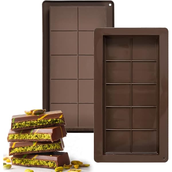 2 stk. Chokolade Cookieforme, Silikone Dubai Chokolade Cookieforme, Dyb Let Slip Chokoladeforme, 10 Rum Non-Stick Slikforme (Brun)