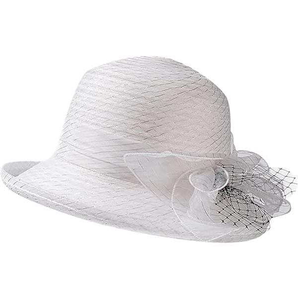 Blonder Solhat Kvinde Fascinatorer Bredskygget Bryllup Bowler Hatte Kasket Åndbar Spand Hatte Solbeskyttelse White