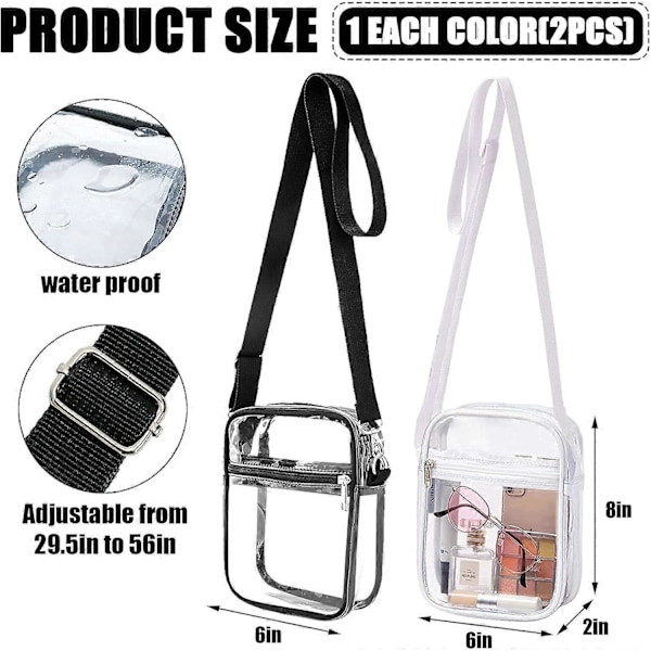 2-pack Transparenta Crossbody-väskor, Vattentät Transparent Axelväska Justerbar Slingväska för Män Kvinnor