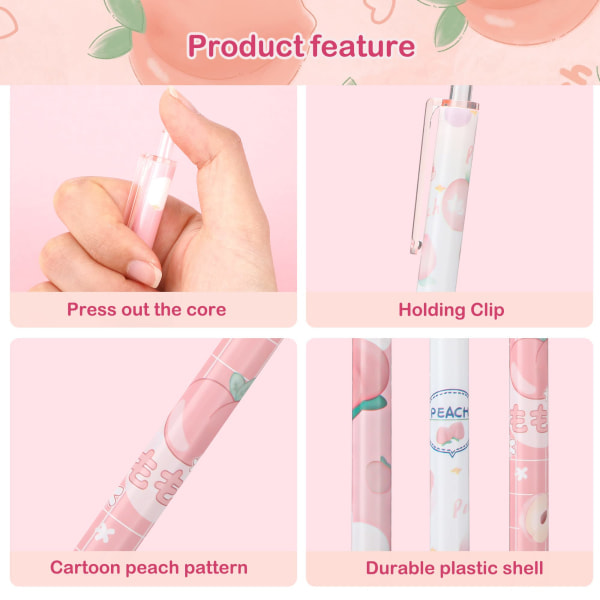 Suddgummi pennor - 6 st 0,5 mm Retractable Suddgummi pennor - Cartoon Kids - Kulspetspenna - Sweet Pink Peach