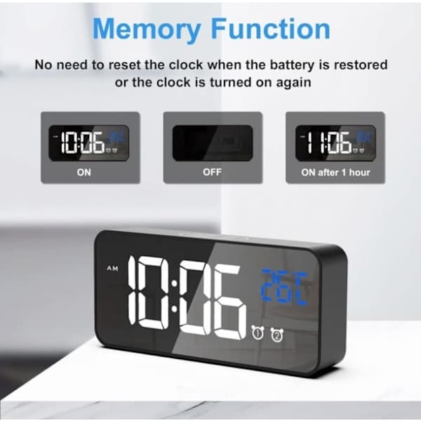 Digital Väckarklocka, LED Digital Klocka Digital Väckarklocka med Temperatur