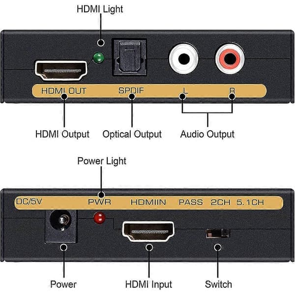 HDMI til HDMI + lyd (SPDIF + H/V) omformer (EU-plugg) (svart) svart