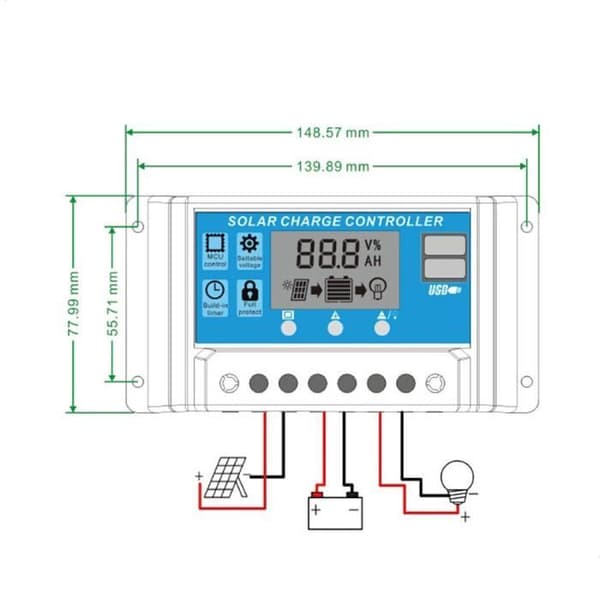 MPPT Laderegulator - 80A - 12V-24V Solpaneler - LCD-skærm - Batteriregulator - Gør-det-selv