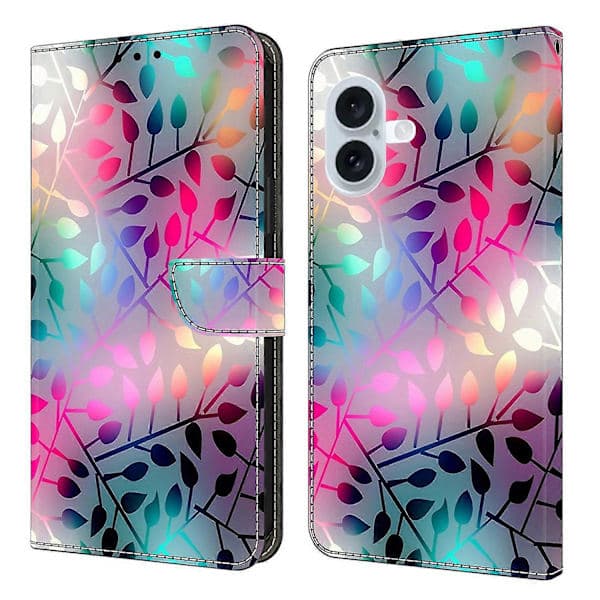 Kompatibel med iPhone 17 Fodral Magnetisk Stängning 3D Mönster Läder Plånbok Telefonfodral-lingling Multicolor Maple Leaf
