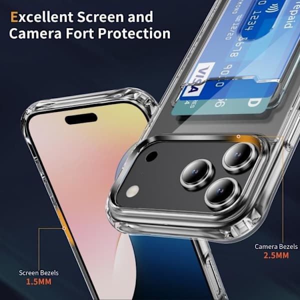 iPhone 17 Pro Max Cover - Krystalklar med Kortplads - PC og TPU Hybrid