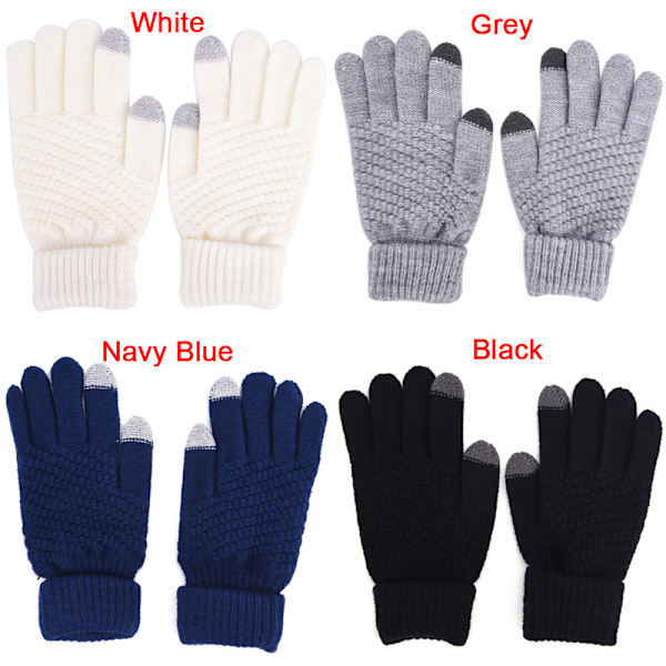 Stickade Varma Vinterhandskar i Ull Touch Handskar Herr Dam Vinter Marinblå One Size Navy Blue