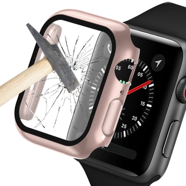 Täydellinen suojakotelo karkaistusta lasista Apple Watch 38/40/42/44 mm Rose Gold PinkGold 42mm