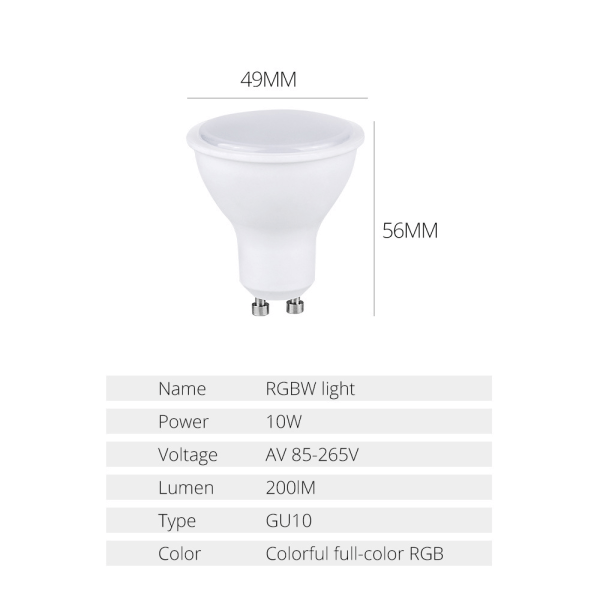 GU10 10W LED-pære 2 stk. RGB+ fjernbetjening