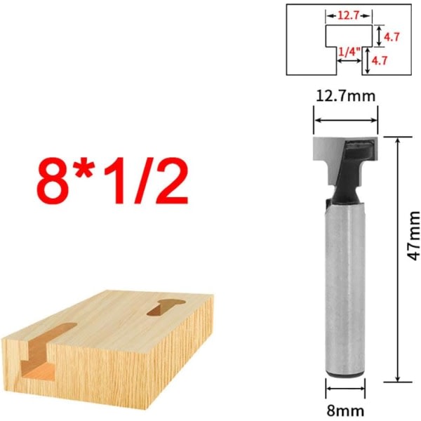 8 mm skaft T-spor fresesett 3 deler freseskaft