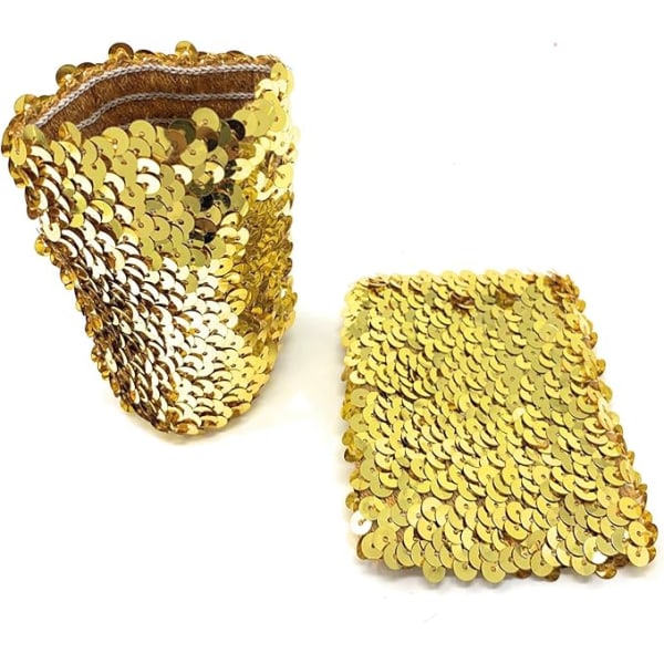 Pair Of Womens Sequin Polyester Fancy Dress Wristbands(Gold)