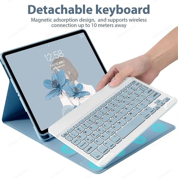 Tastaturetui til Samsung Galaxy Tab A9 Plus 11 tommer 2023, aftageligt trådløst tastaturbeskyttelsescover, blå