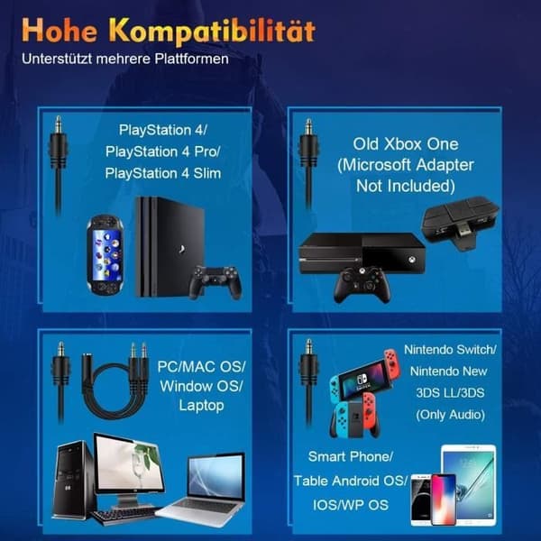Gaming-headset - ONIKUMA - PS4-headset - 7.1 Surroundljud - Brusreducerande mikrofon - LED