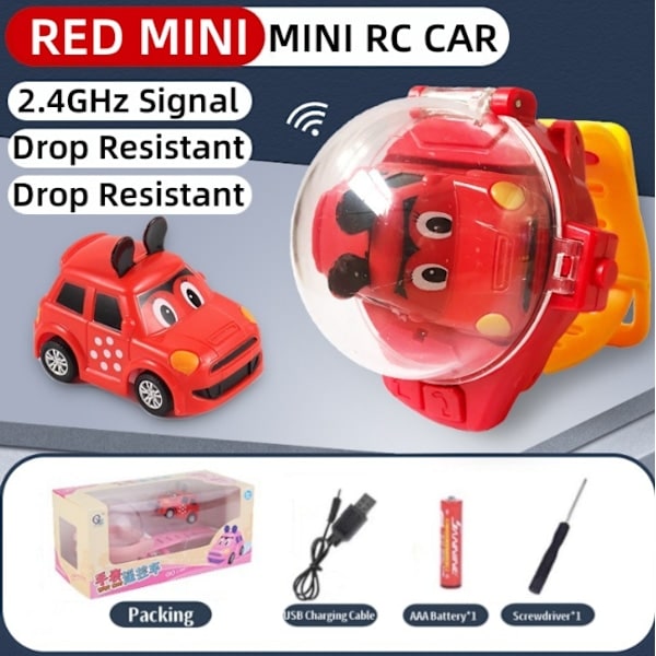 Kello kauko-ohjattavalla auto lelu mini 2.4GHz kauko-ohjattava auto kello lapset hauska ladattava lelut lapset pojat tytöt lelut punainen mini Red mini