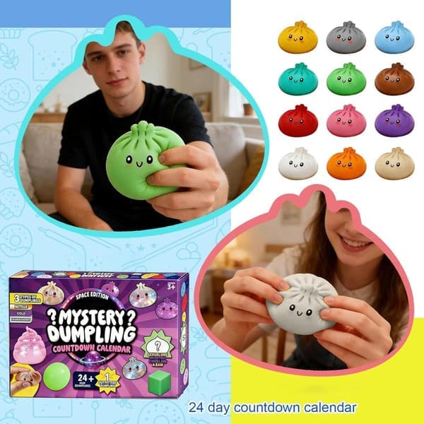 Dumpling Squishy, 2026 Mystery Dumpling Squishies Countdown Kalender, 25 Tilfældige Overraskelses Dumpling Squishies, Stressaflastende Sensorisk Fidget Legetøj (25 Stk)
