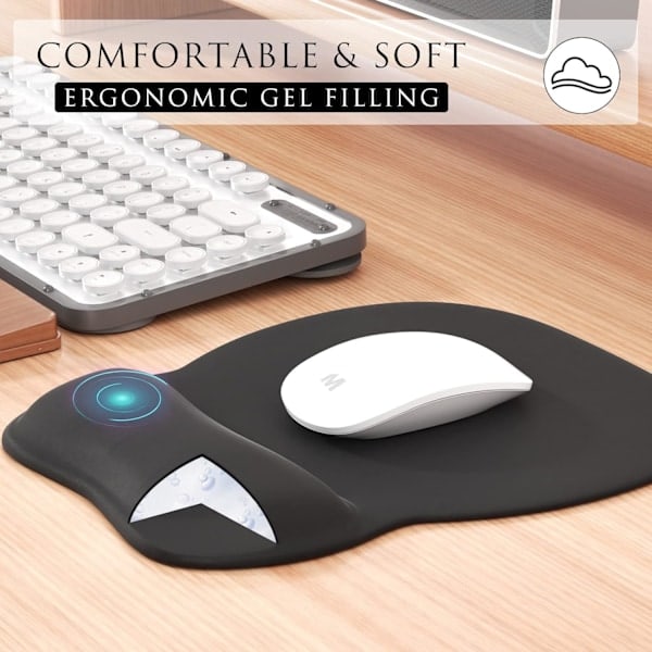 Ergonomisk musmatta med handledsstöd i memory foam, bekväm datormusmatta för laptop, smärtlindrande handledsstöd svart Black